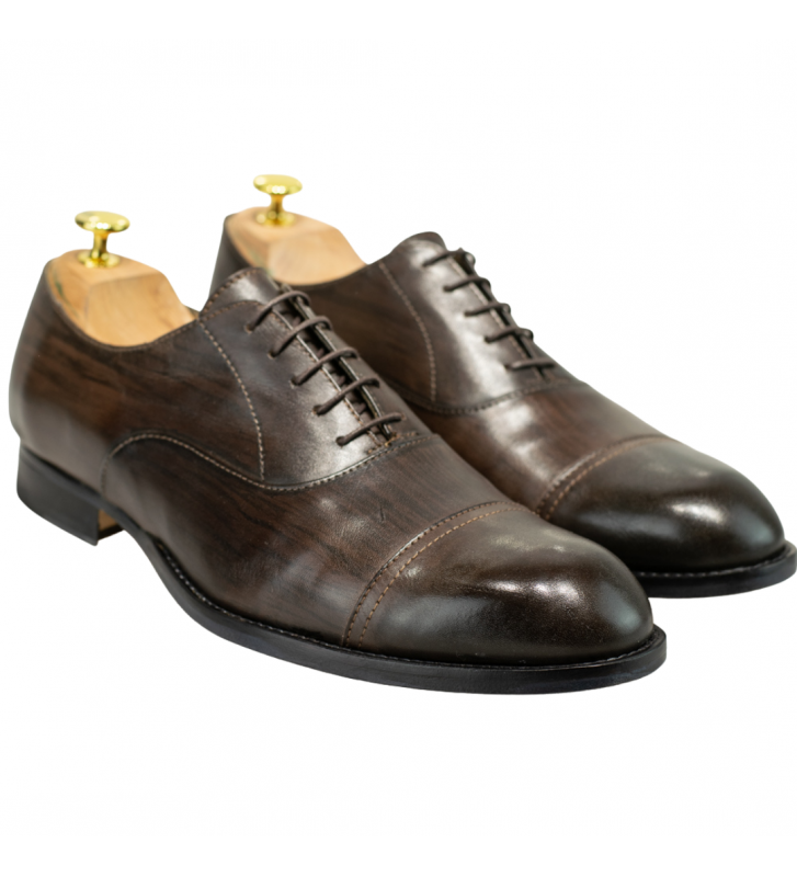 Pantofi barbati Oxford piele maro patinata manual